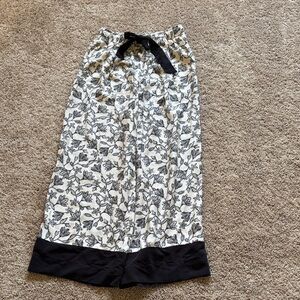 H&M Floral Black and White Drawstring Elastic Wide-Leg Pants